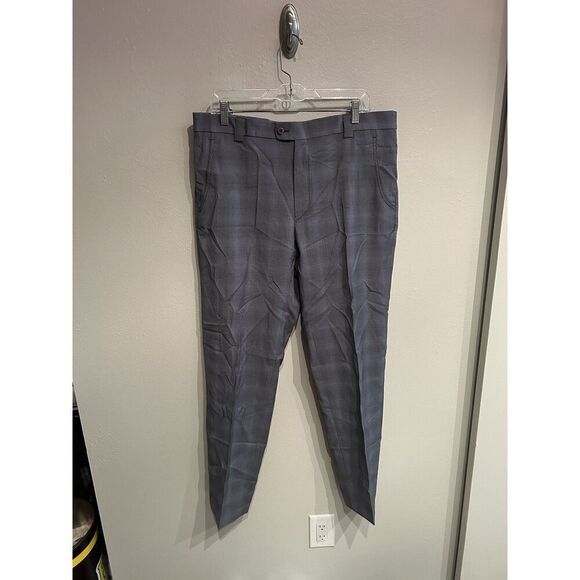 Zanella Mens Size 36 36x32 Blue Houndstooth Wool Dress Pants - Picture 1 of 9